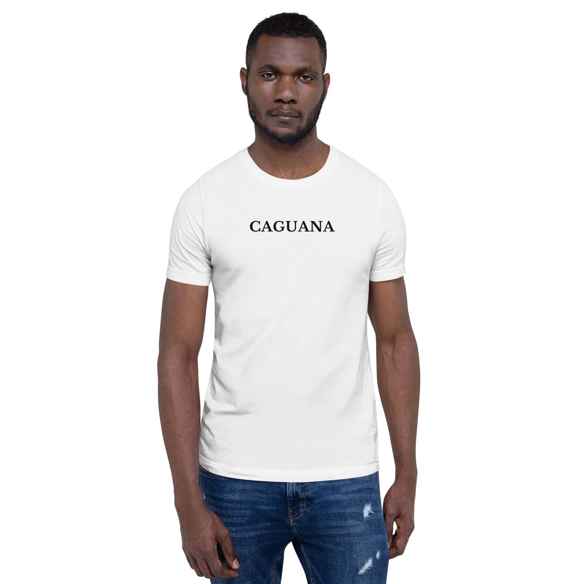 Man wearing CAGUANA tee, front view