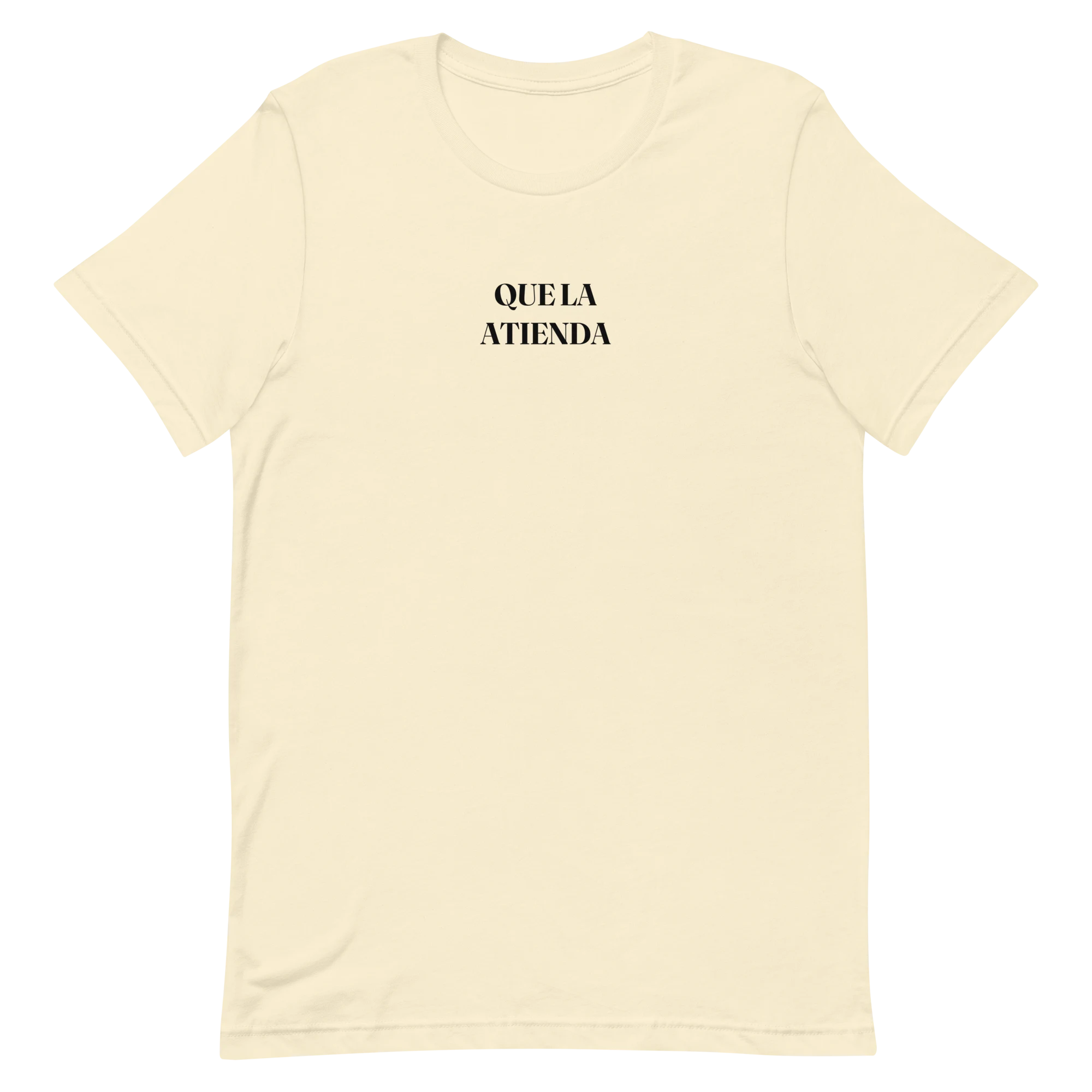 QUE LA ATIENDA Tee flat lay in Natural