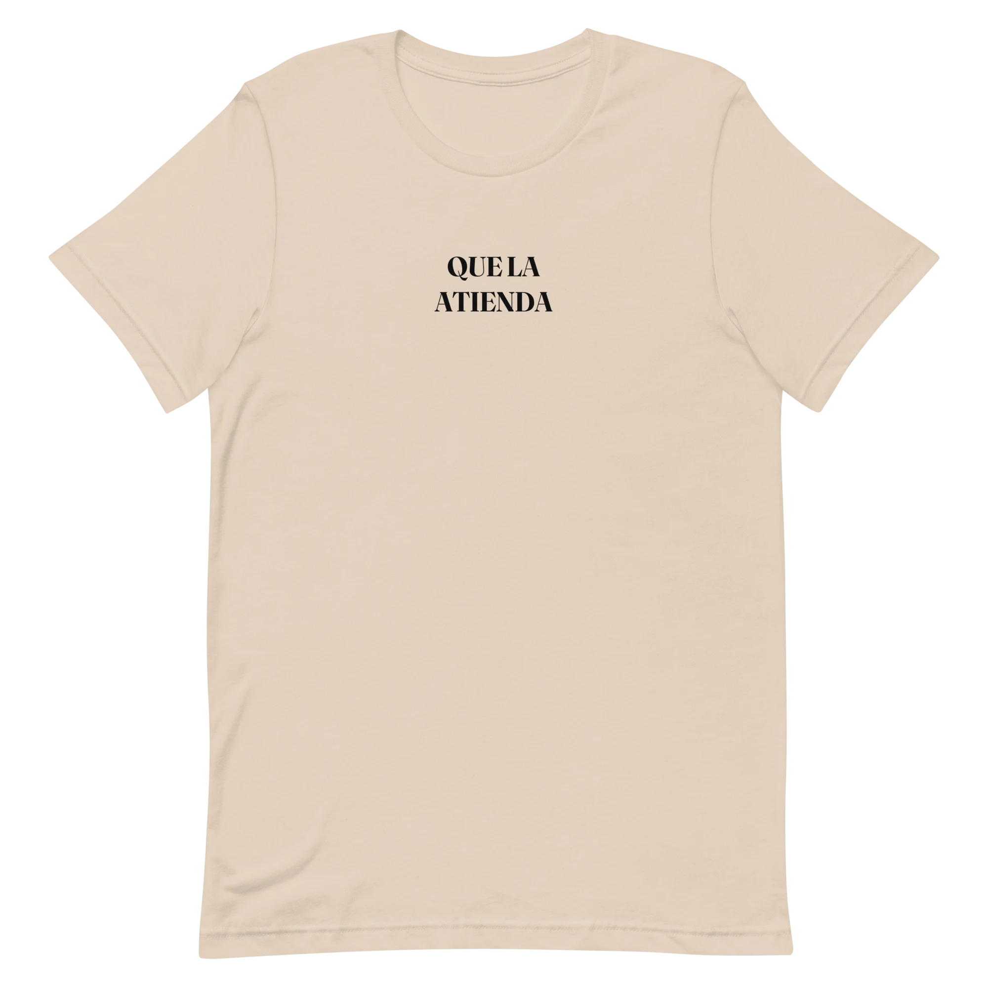 QUE LA ATIENDA Tee flat lay in Soft Cream