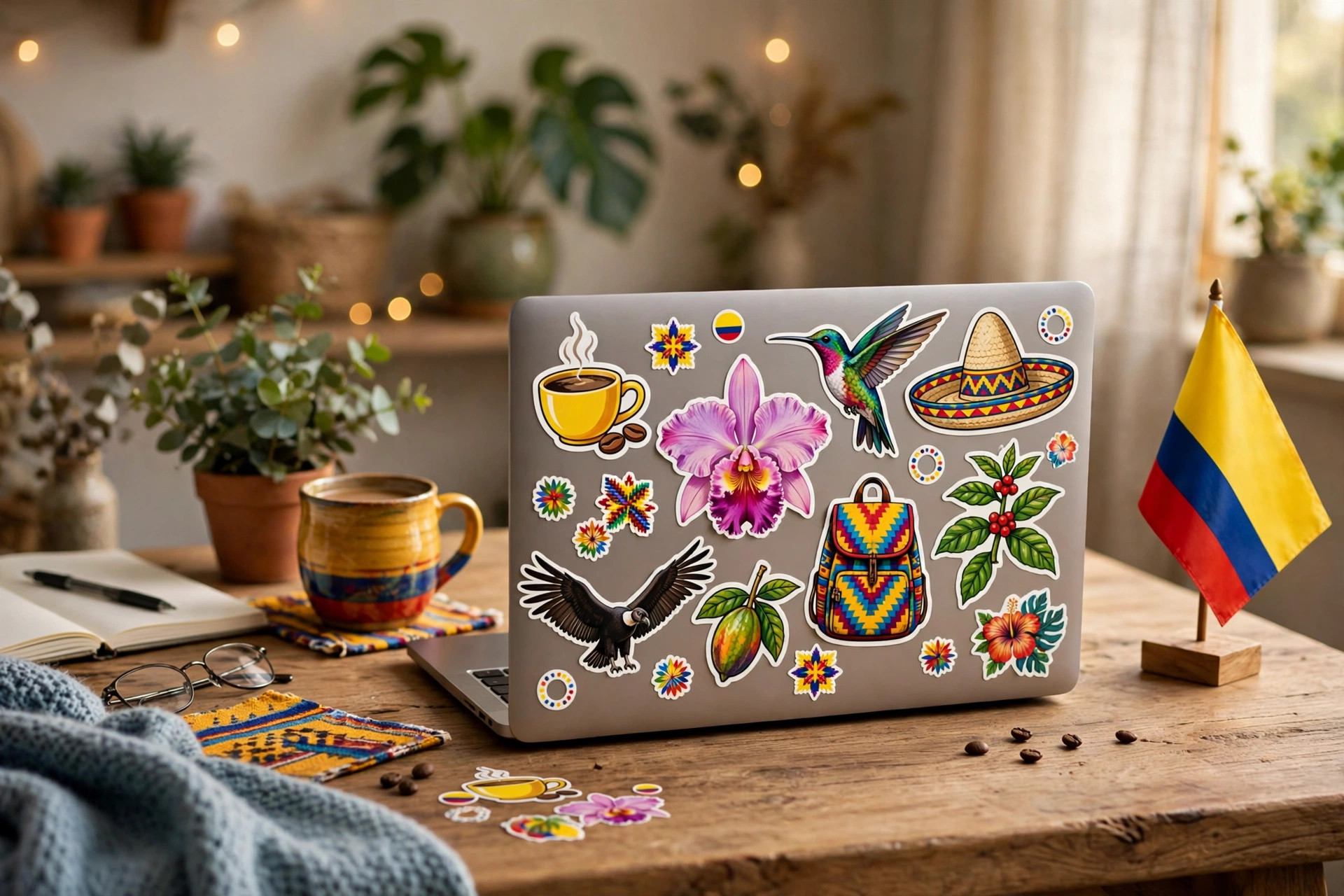 Laptop decorated with Plus 57 stickers